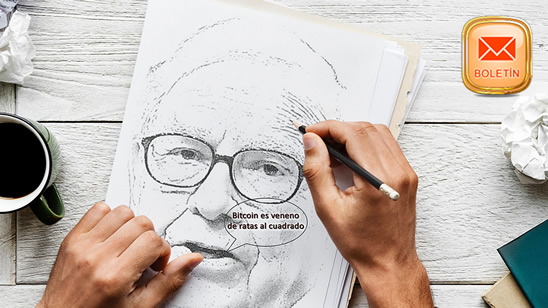 Dibujo de Warren Buffett diciendo "Bitcoin es veneno de ratas"