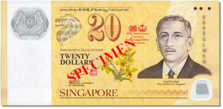 Billete de 20 dólares de Singapur