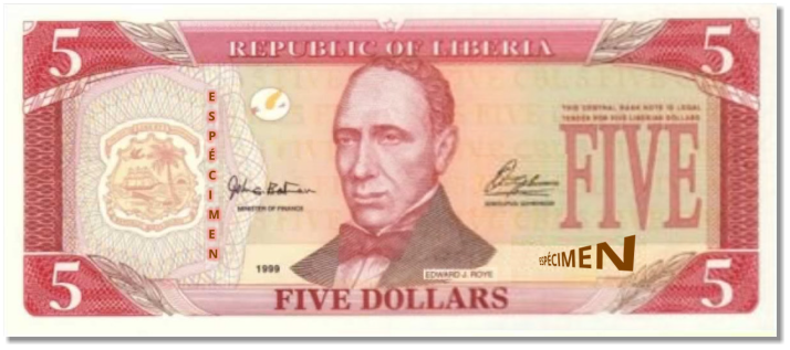 Billete de 5 dólares liberianos